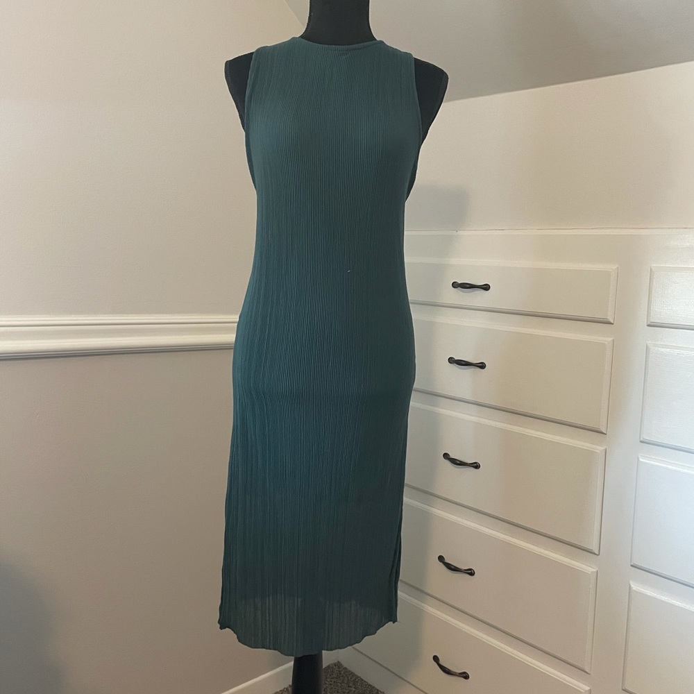 High neck dark green dress